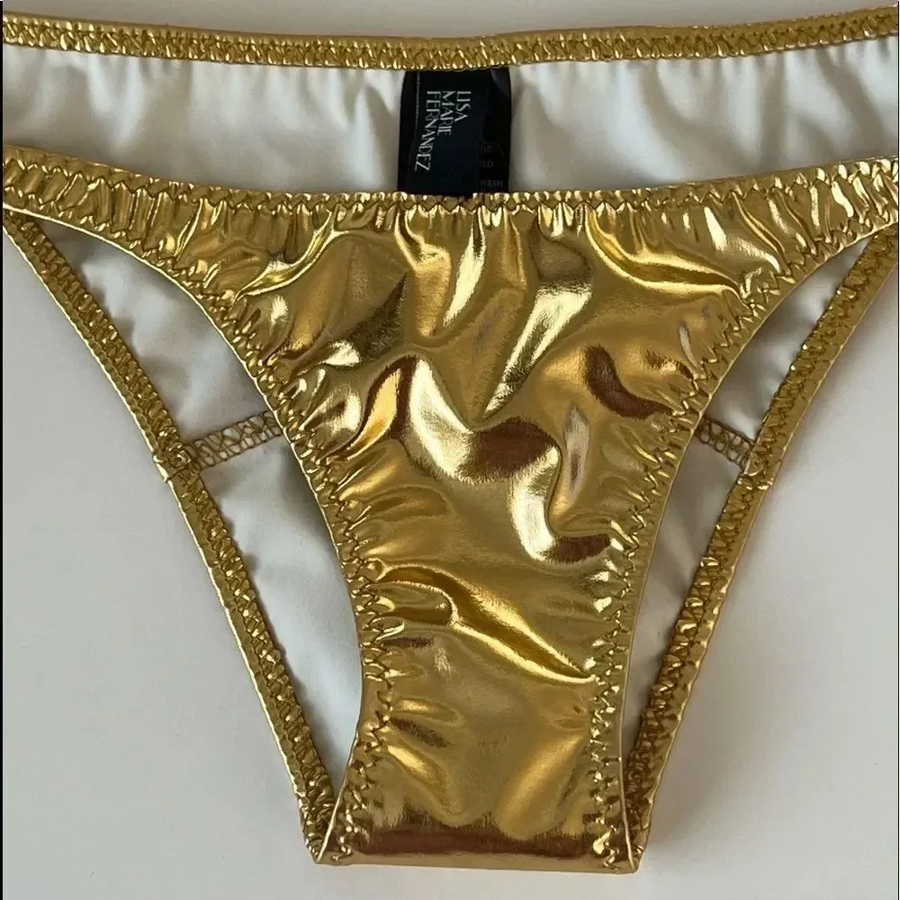 Lisa Marie Fernandez Y2K gold metallic foil bikini bottoms 0